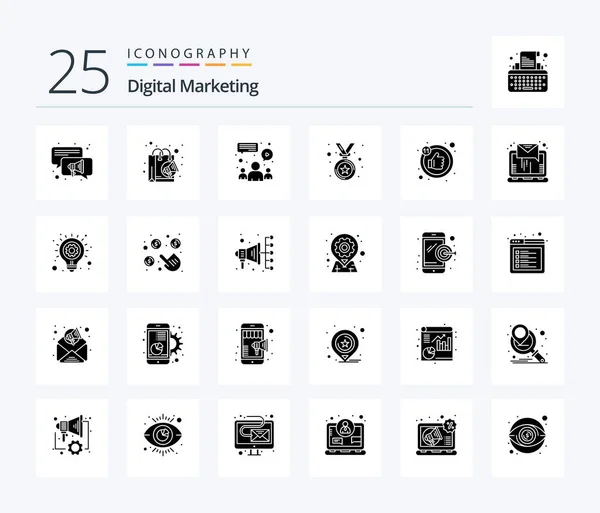 Digital Marketing Solid Glyph Icon Pack Including Email Likes Group — Stok Vektör