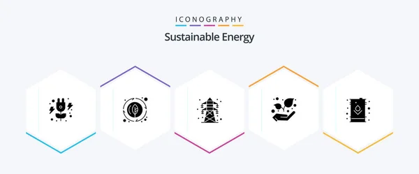 Sustainable Energy Glyph Icon Pack Including Oil Electric Energy Can — Vetor de Stock