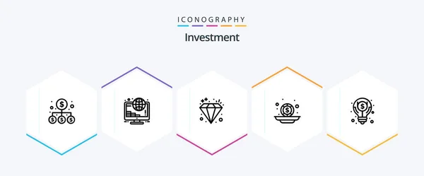 Investment Line Icon Pack Including Idea Coins Diamond Money Budget — Archivo Imágenes Vectoriales