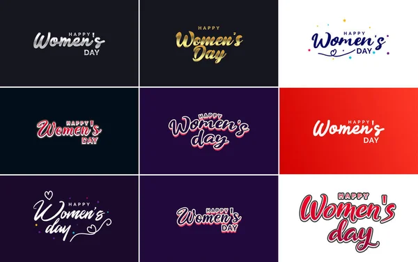 Set Happy International Woman Day Signs Emblems Vector Design Elements — Vetor de Stock