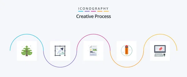 Creative Process Flat Icon Pack Including Process Key Board Process — 图库矢量图片