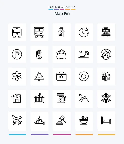 Creative Map Pin Outline Icon Pack Gesture Camping Moon Transport — Vector de stock