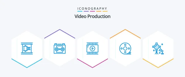 Video Production Blue Icon Pack Including Clapper Action Clapper Digital — Stok Vektör