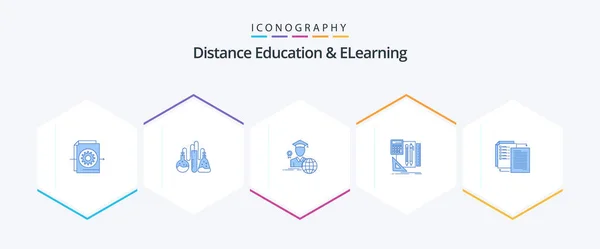 Distance Education Elearning Blue Icon Pack Including Share Pen Graduation — Stock Vector