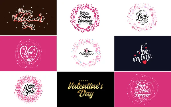 Happy Valentine Day Typography Design Heart Shaped Wreath Gradient Color — Διανυσματικό Αρχείο