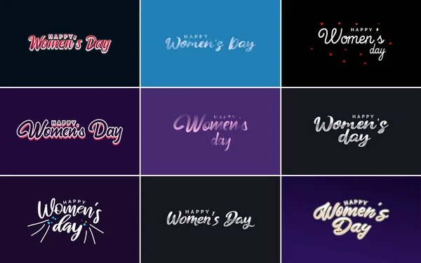 Pink Happy Women Day Typographical Design Elements Set Greeting Cards — Stockvector