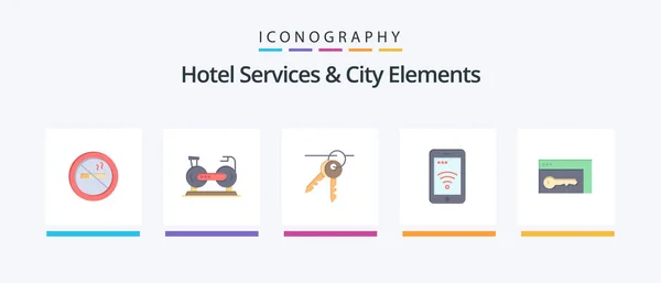 Hotel Services City Elements Flat Icon Pack Including Browser Service — Vetor de Stock