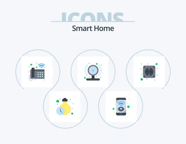 Smart Home Flat Icon Pack Icon Design Plug Web Cam — Vector de stock