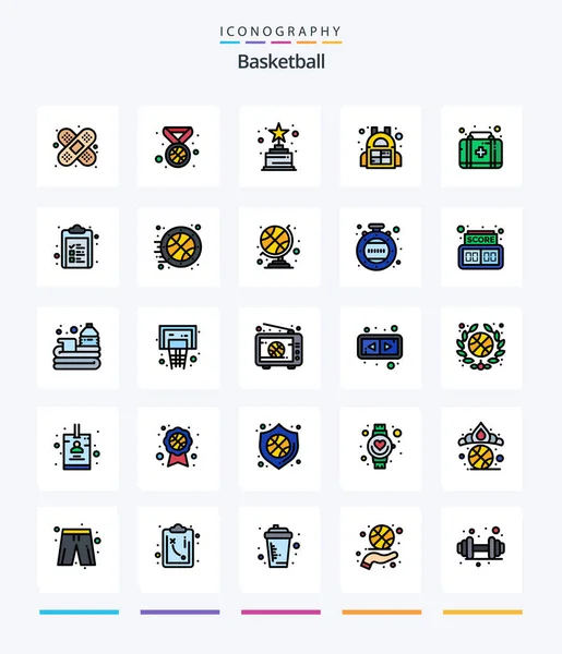 Creative Basketball Line Filled Icon Pack Clipboard Team Trophy Box — Stockový vektor