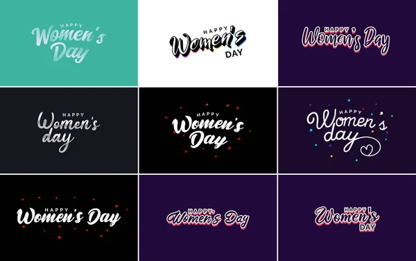 Pink Happy Women Day Typographical Design Elements Set Greeting Cards — Διανυσματικό Αρχείο