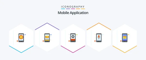 Mobile Application Flat Icon Pack Including App Gear Phone Recorder — Archivo Imágenes Vectoriales