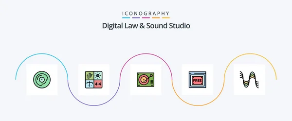 Digital Law Sound Studio Line Filled Flat Icon Pack Including — Stock Vector