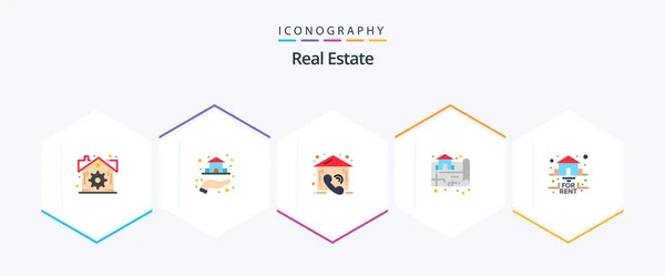 Real Estate Flat Icon Pack Including Real Estate Contact Real — Image vectorielle