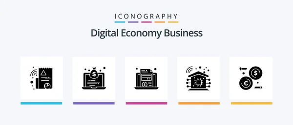 Digital Economy Business Glyph Icon Pack Including Transfer Euro Economy — 图库矢量图片