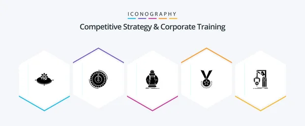Competitive Strategy Corporate Training Glyph Icon Pack Including Factory Ribbon — Stock Vector