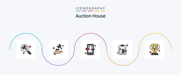 Auction Line Filled Flat Icon Pack Including Justice Clipboard Law — Διανυσματικό Αρχείο