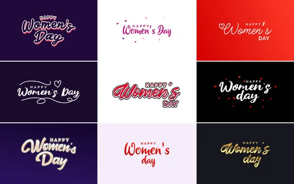 Pink Happy Women Day Typographical Design Elements Set Greeting Cards — Archivo Imágenes Vectoriales