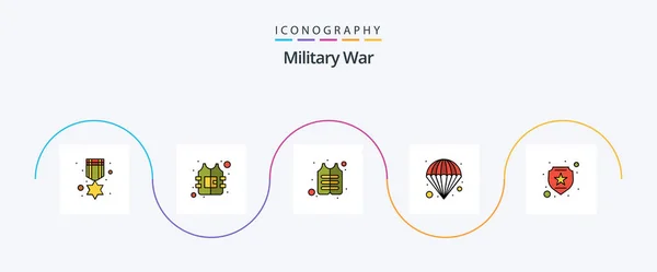 Military War Line Filled Flat Icon Pack Including Protection Jacket — Stok Vektör