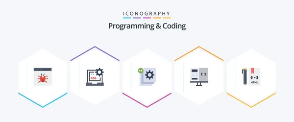 Programming Coding Flat Icon Pack Including Computer App Develop Programming — Stockový vektor