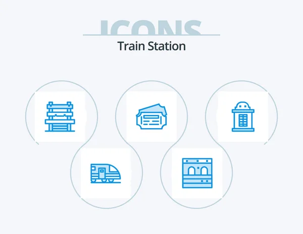 Train Station Blue Icon Pack Icon Design House Room Ticket — Stockvector