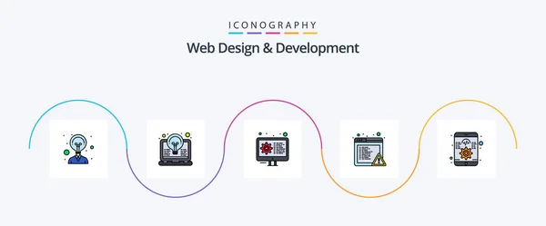 Web Design Development Line Filled Flat Icon Pack Including Software — Stok Vektör