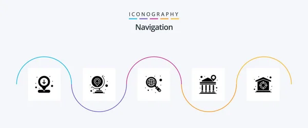 Navigation Glyph Icon Pack Including Property Location Map Finance Bank — Stok Vektör