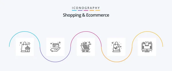 Shopping Ecommerce Line Icon Pack Including Store Online Global Delivery — Stok Vektör