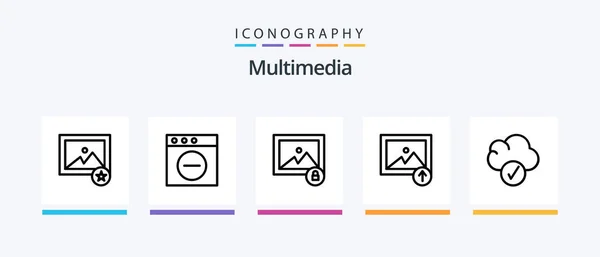 Multimedia Line Icon Pack Including Photo Image Image Selected Creative — Stock vektor