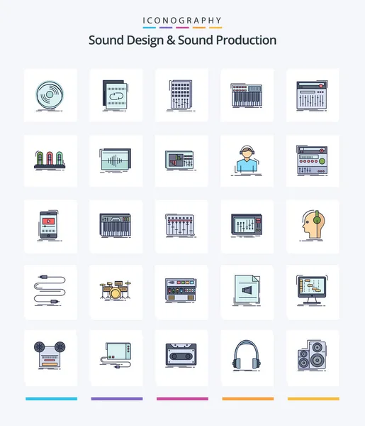 Creative Sound Design Sound Production Line Filled Icon Pack Midi — Archivo Imágenes Vectoriales