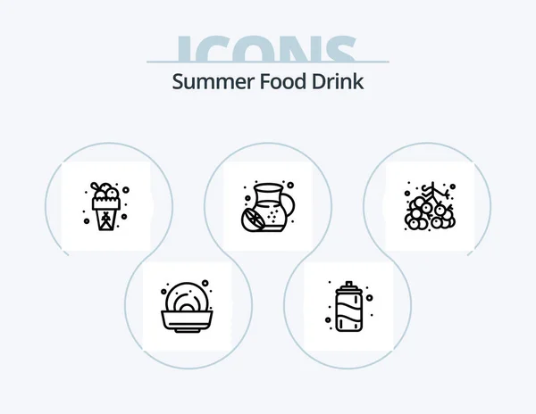 Summer Food Drink Line Icon Pack Icon Design Water Meal — Stok Vektör