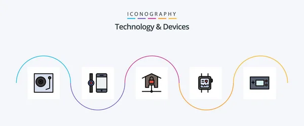 Devices Line Filled Flat Icon Pack Including Devices Monitor Devices — Stockvector