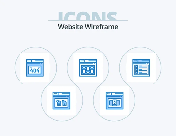 Website Wireframe Blue Icon Pack Icon Design Website Page Error — Archivo Imágenes Vectoriales