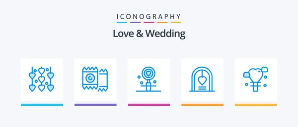 Love Wedding Blue Icon Pack Including Love Arch Valentine Wedding — Stockvektor