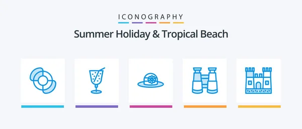 Beach Blue Icon Pack Including Cap Sand Castle Beach Creative — Archivo Imágenes Vectoriales