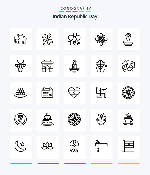 Creative Indian Republic Day Outline Icon Pack Decoration Celebrate Diwali — Stockvector