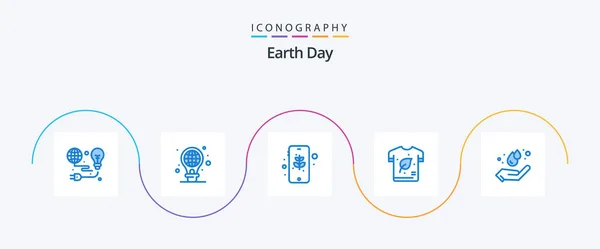 Earth Day Blue Icon Pack Including Shirt Ecology Light Bulb — Stok Vektör