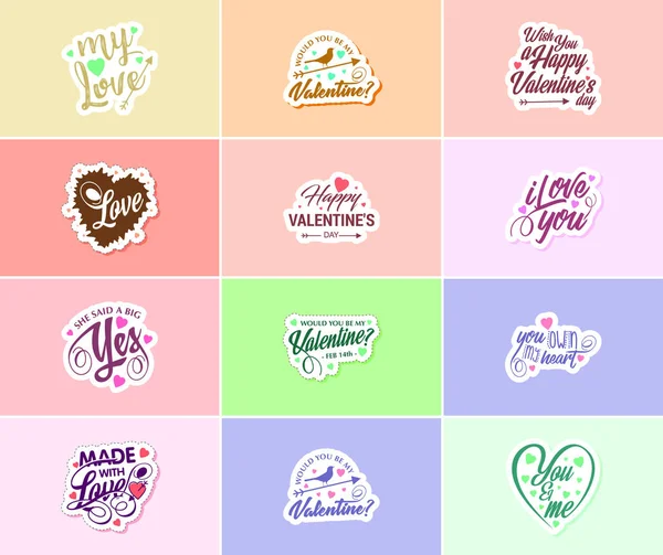 Love Filled Valentine Day Typography Stickers — 图库矢量图片