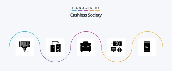 Cashless Society Glyphh Icon Pack Включая Финансы Банк Деньги Оплата — стоковый вектор