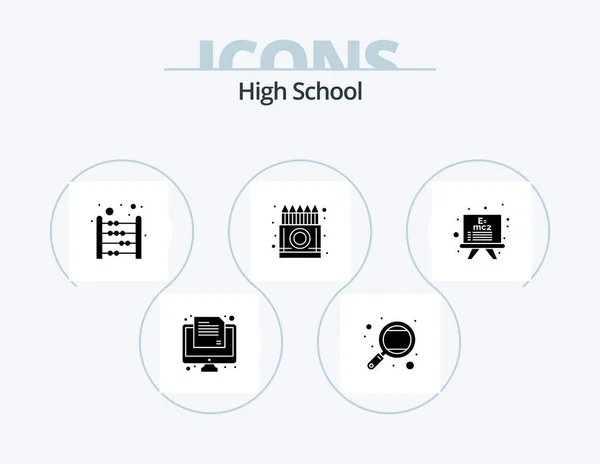 High School Glyph Icon Pack Icon Design Pencil Crayons Study — Stockvector