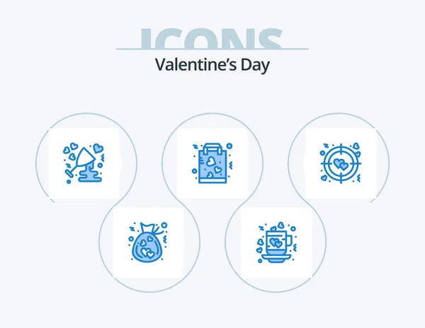 Valentines Day Blue Icon Pack Icon Design Paper Favorite Love — Stock Vector