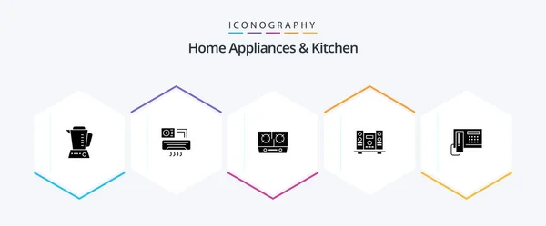 Home Appliances Kitchen Glyph Icon Pack Including Kitchen Cooking Kitchen — Stock Vector
