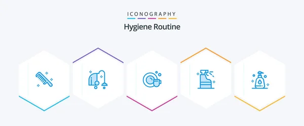 Hygiene Routine Blue Icon Pack Including Clean Cleaning Dish Product — Stock vektor