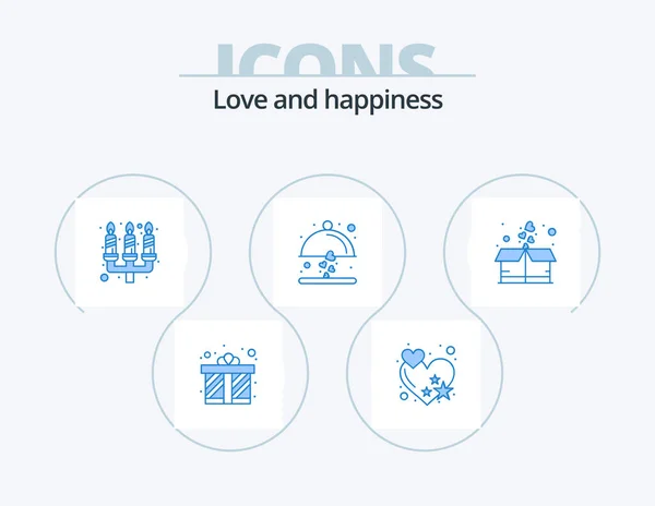 Love Blue Icon Pack Icon Design Heart Box Candle Dinner — Stok Vektör