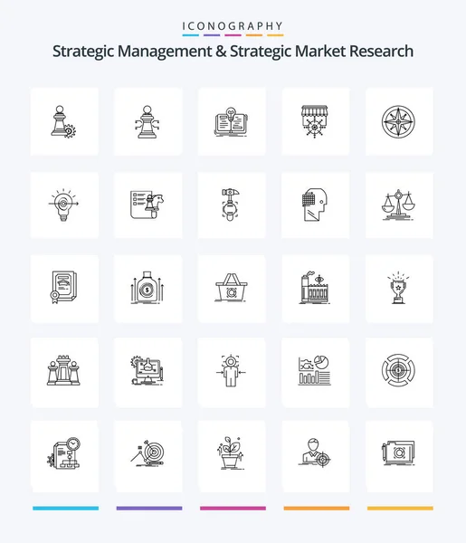 創造的な戦略的管理と戦略的市場調査25概要アイコンパックこのような場所として 仕事だ 目標だ ショップ — ストックベクタ