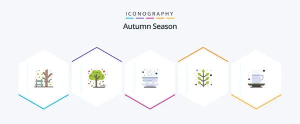 Autumn Flat Icon Pack Including Tea Cup Fall Beverage Plant — 스톡 벡터
