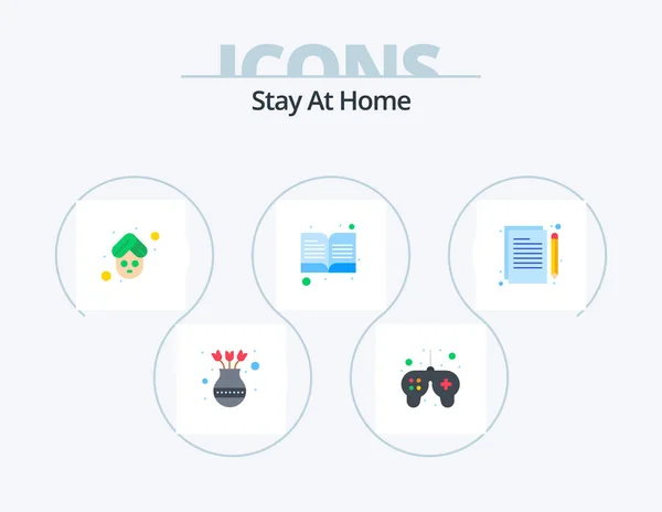 Stay Home Flat Icon Pack Icon Design Reading Book Solid — Stockový vektor