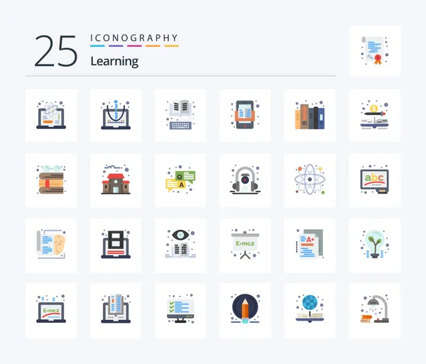 Learning Flat Color Icon Pack Including History Online Book Mobile — Vettoriale Stock