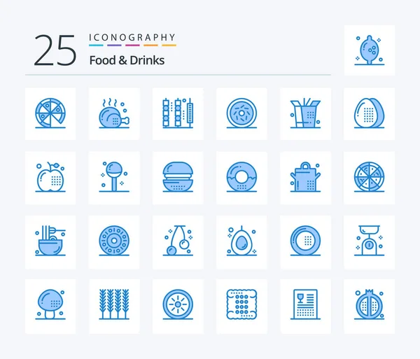 Еда Напитки Blue Color Иконка Пакет Включая Вок Мило Выпивка — стоковый вектор