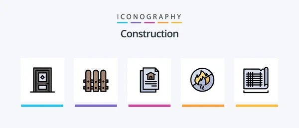 Construction Line Filled Icon Pack Including Construction Develop Window Document — Stok Vektör