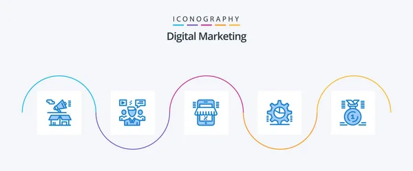 Digital Marketing Blue Icon Pack Including Gear Shopping Chat Marketplace — Stok Vektör